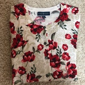 Karen Scott Crew Neck Floral Cardigan Size Large